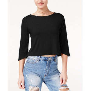 Edit by Seventeen Juniors Lace-up Rib-Knit Crop Top Black Size M